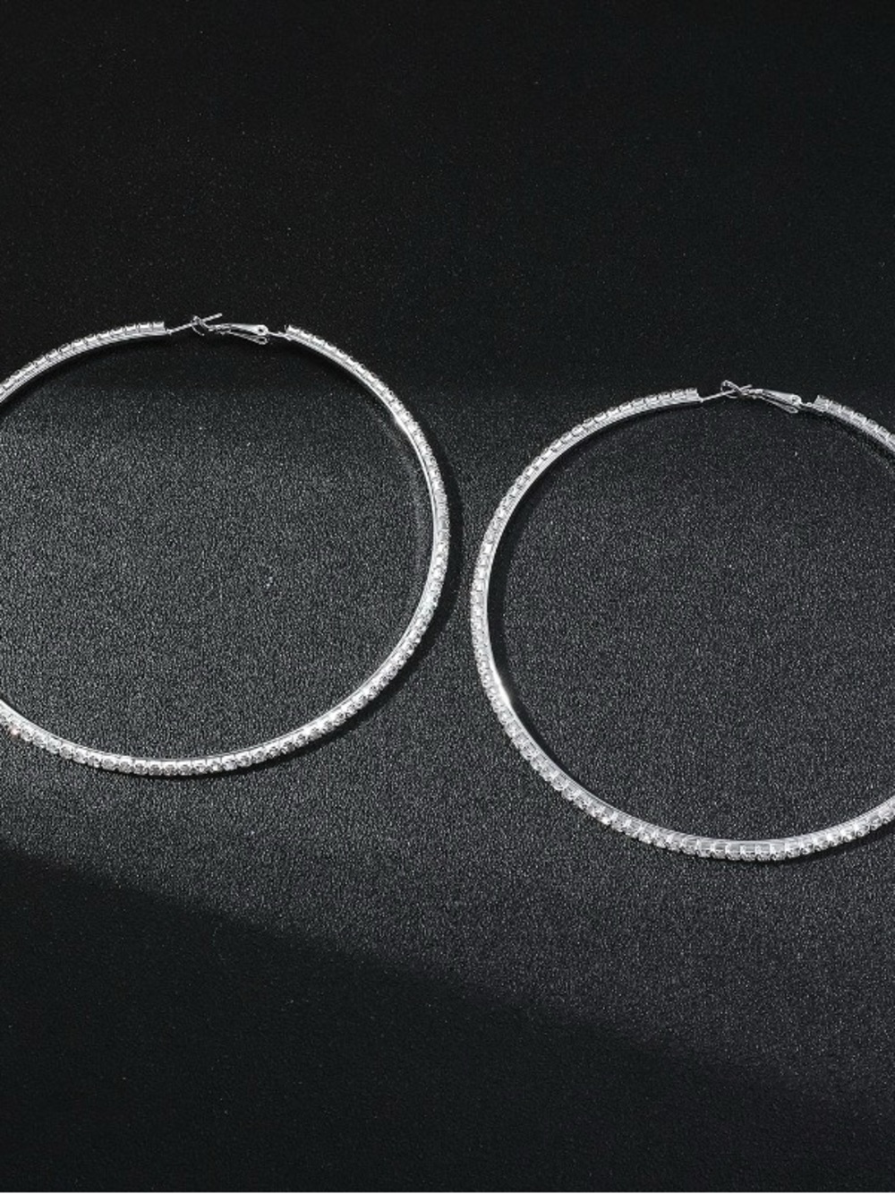 Sparkling Crystal Pavé Hoop Earrings - Silver color - Picture 3 of 5